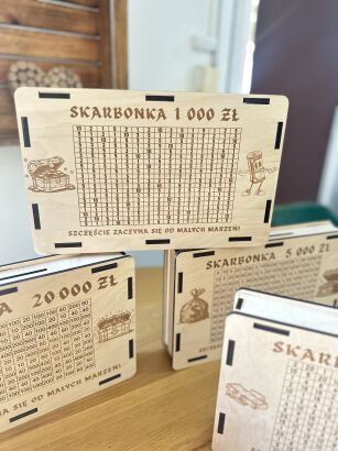 Skarbonka WYKREŚLANKA ze sklejki  5000zł