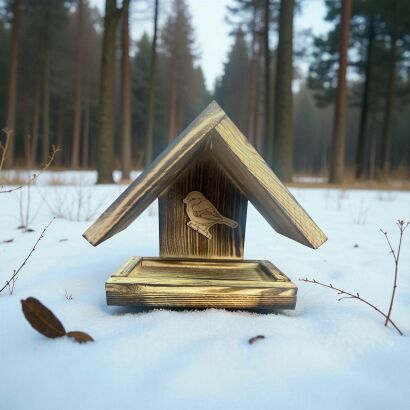 Drewniany Karmnik naścienny