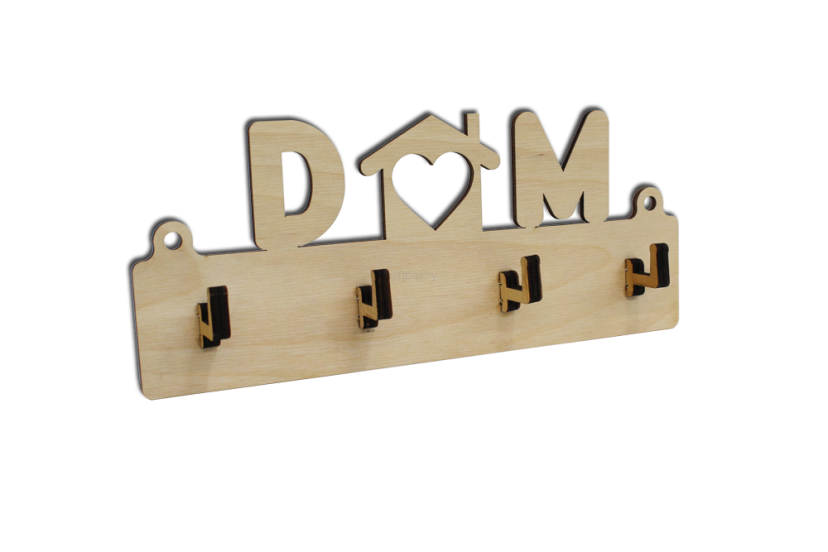 Wieszak na klucze drewniany - DOM - 4 HACZYKI